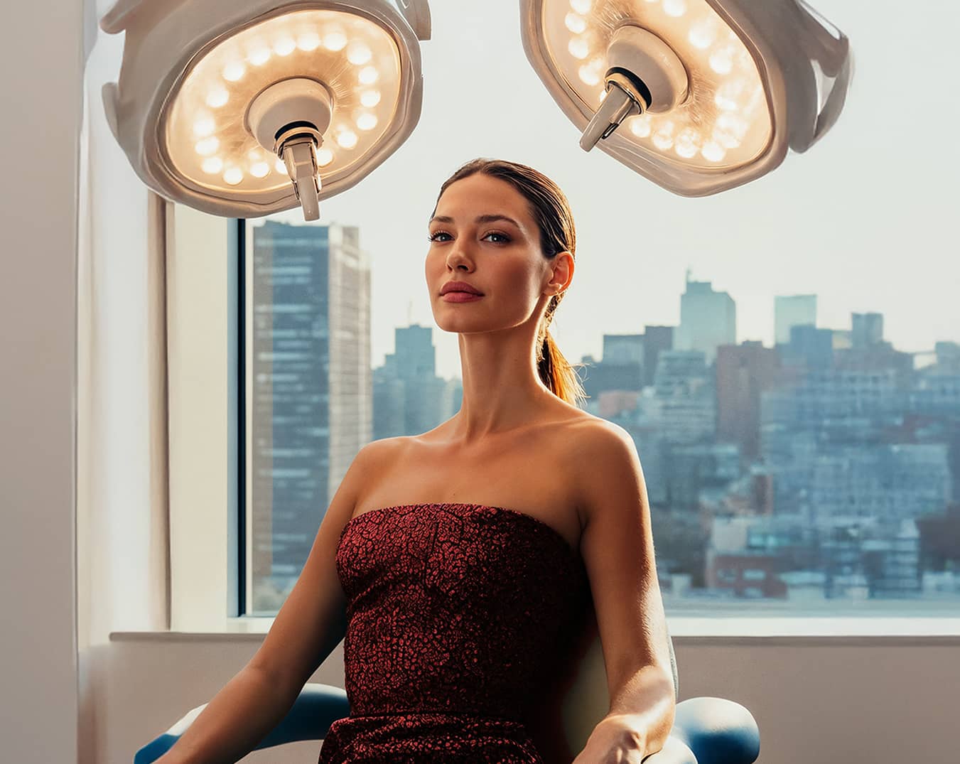 Woman under surgical lights